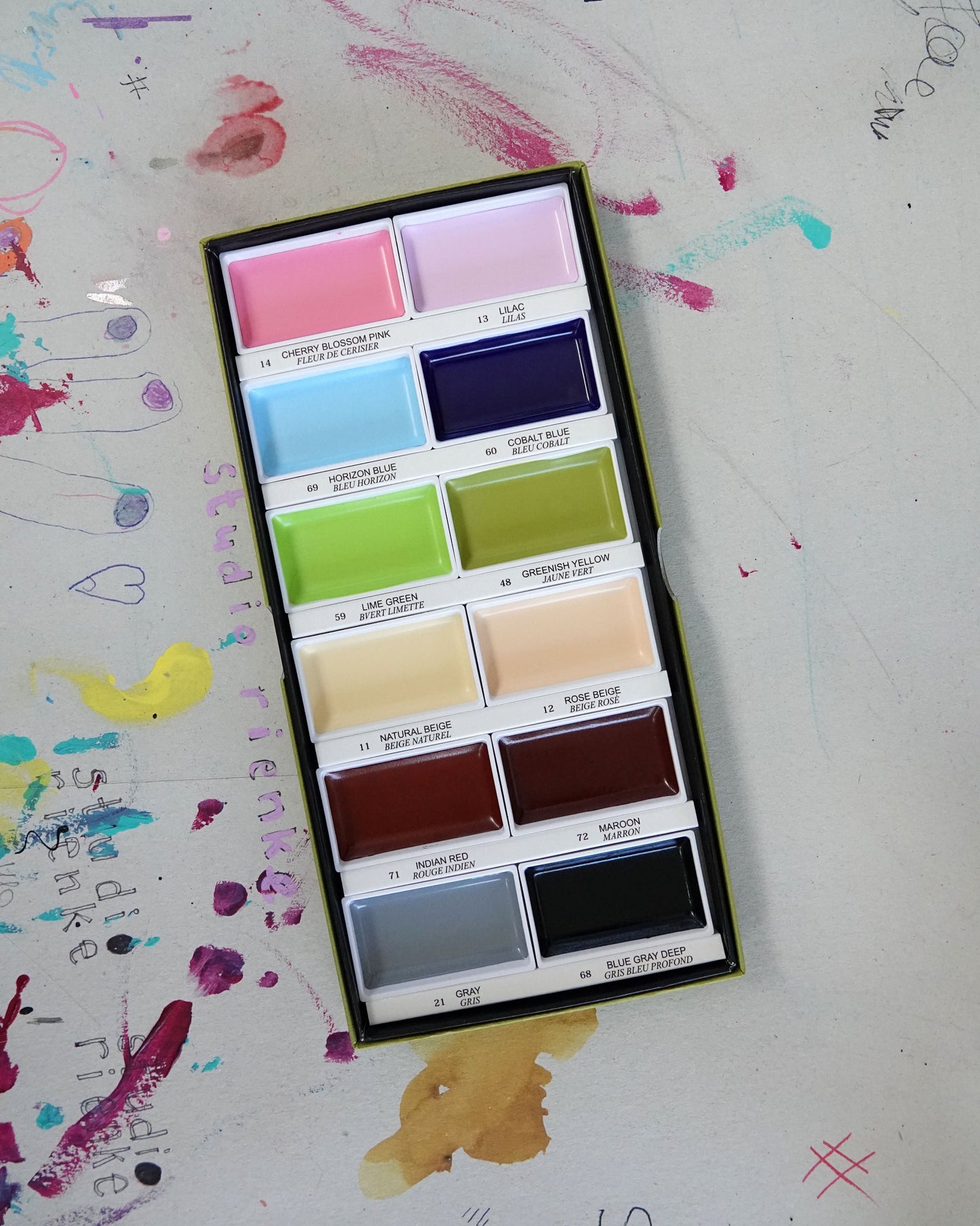 kuretake gansai tambi waterverfset - 12 kleuren - zachte kleuren