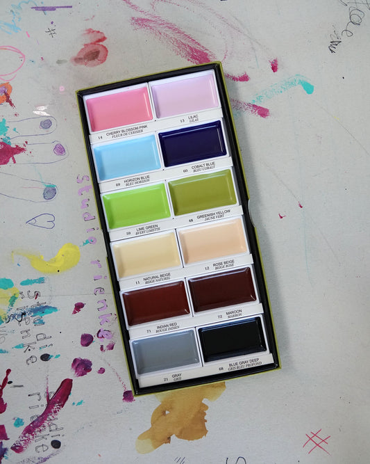 kuretake gansai tambi waterverfset - 12 kleuren - zachte kleuren