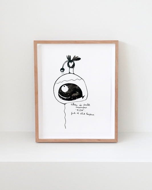 fish - originele tekening in lijst