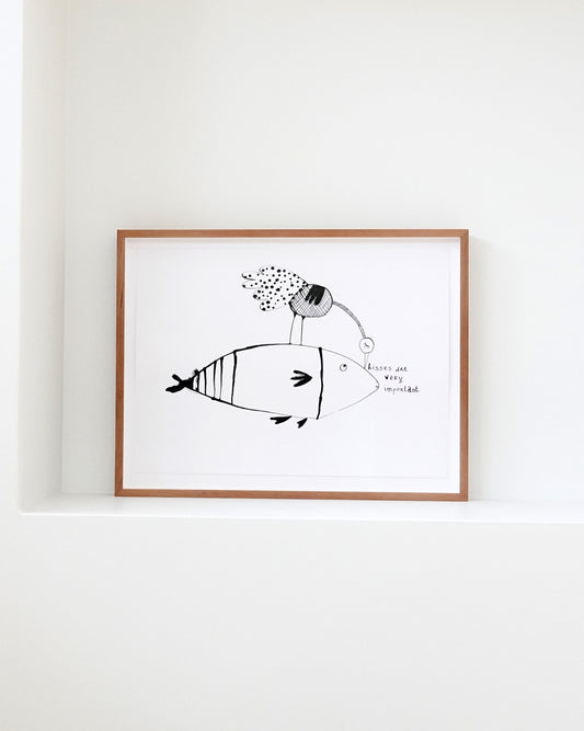 kisses are very important - originele tekening in lijst