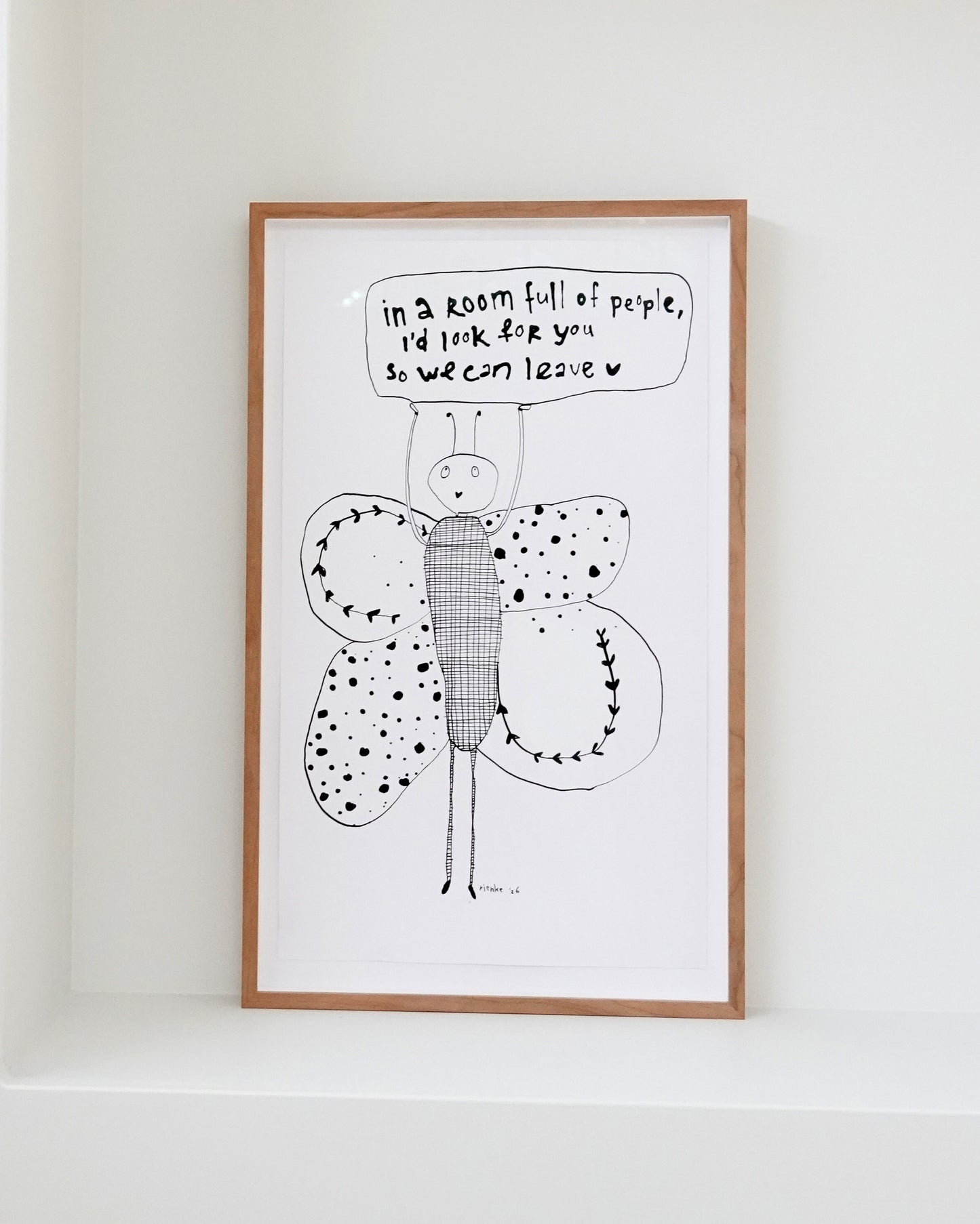 in a room full of people - originele tekening in lijst