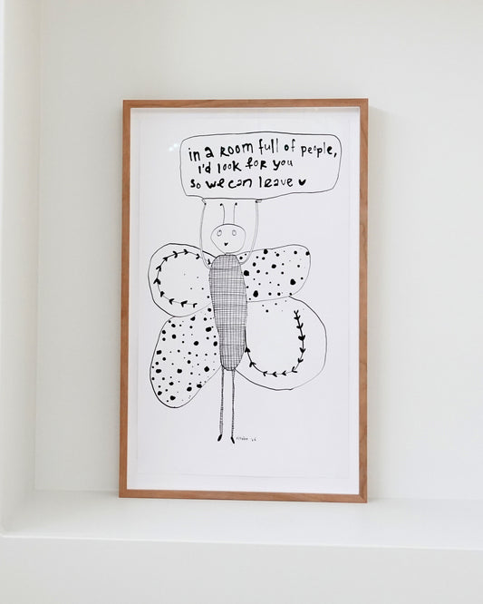 in a room full of people - originele tekening in lijst