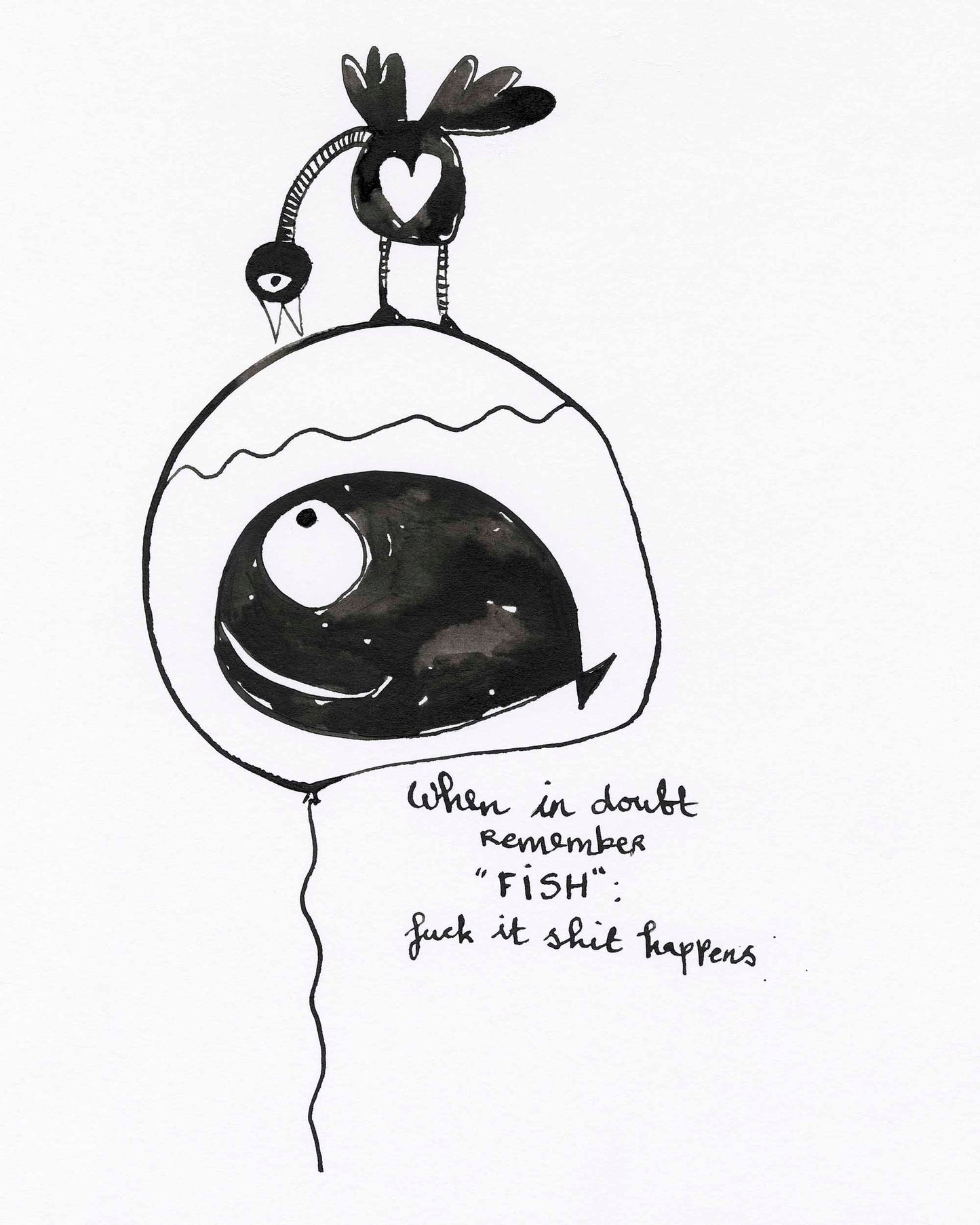 fish - originele tekening in lijst