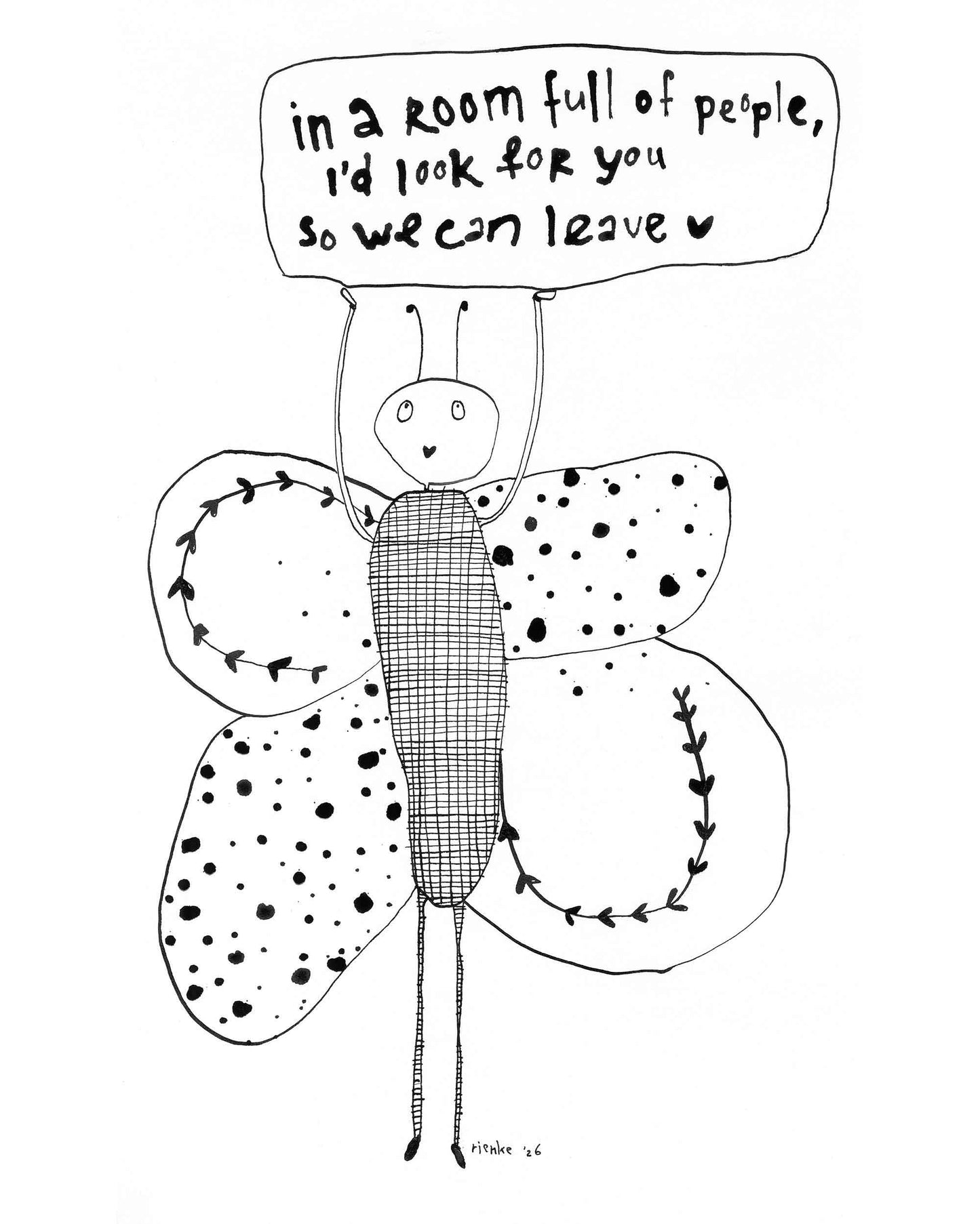 in a room full of people - originele tekening in lijst