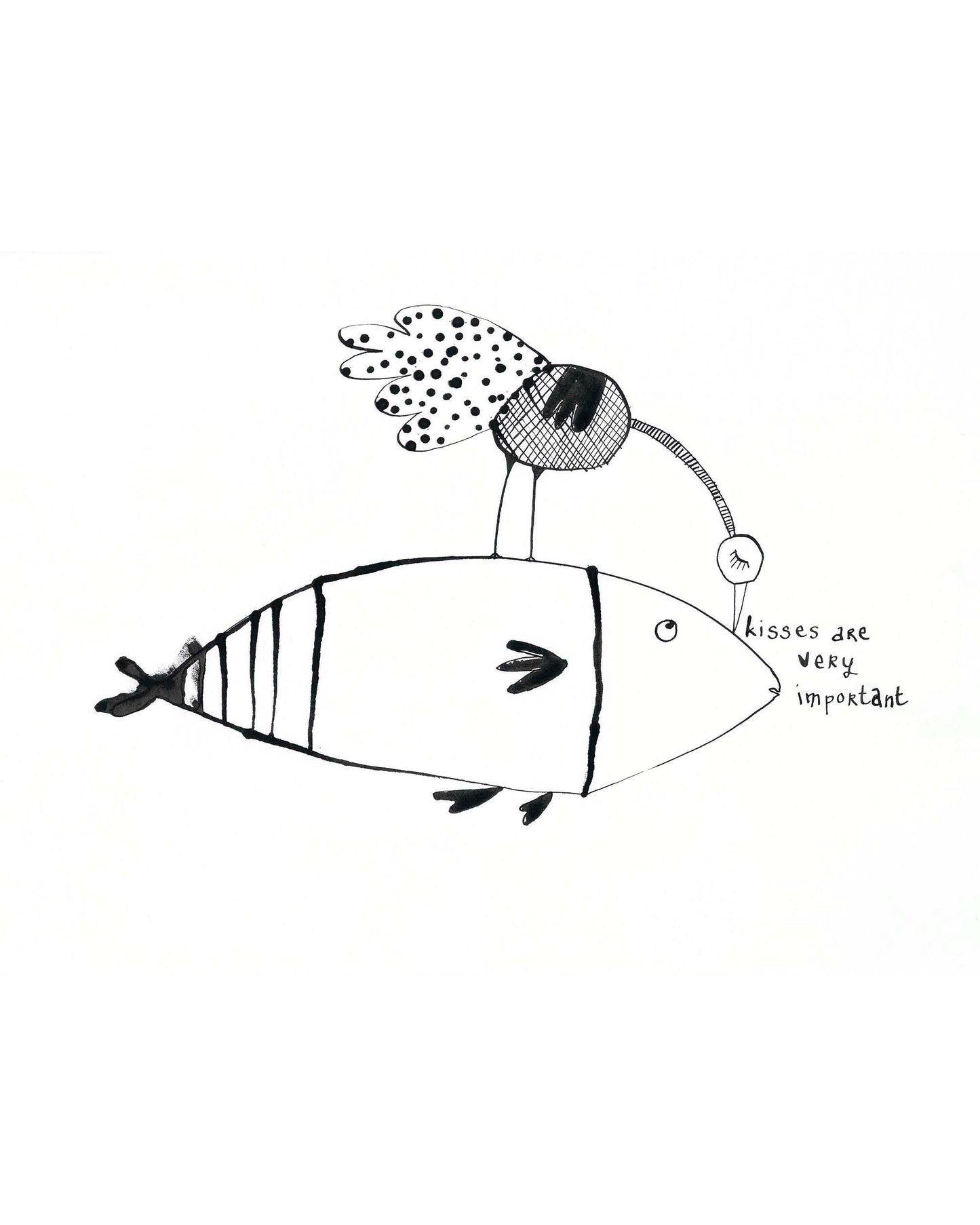 kisses are very important - originele tekening in lijst